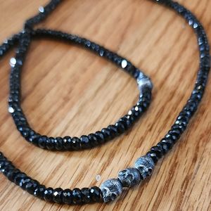 DAVID YURMAN | MEMENTO MORI SKULL STATION NECKLACE IN STERLING SILVER WITH BLACK